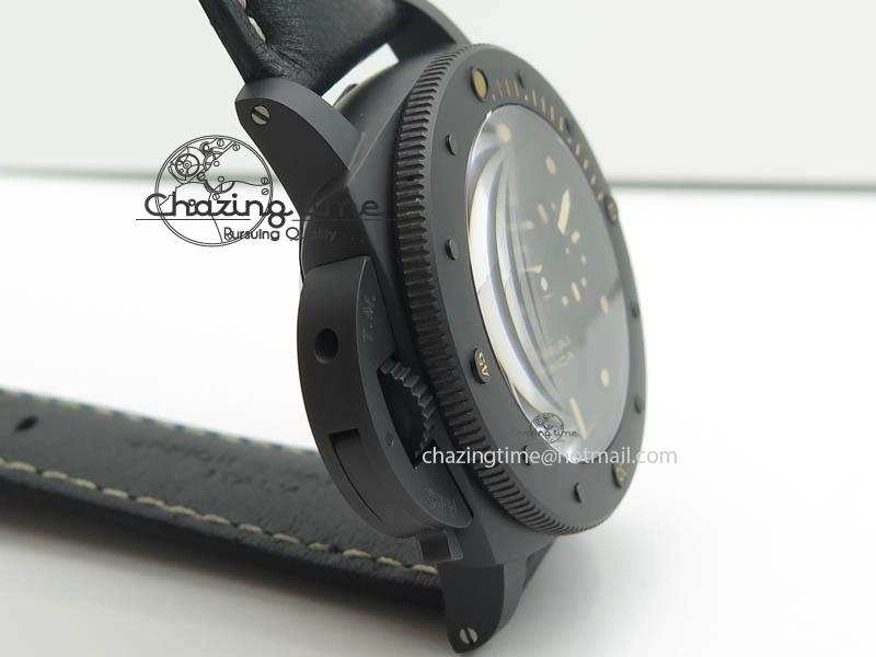 PAM607 Q V6F Best Edition Real Ceramic on Black Leather Strap P9000