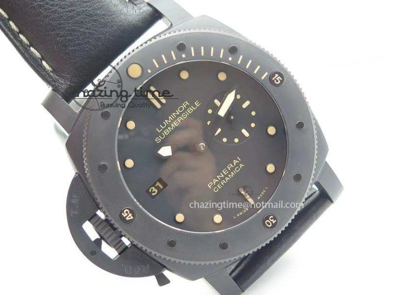 PAM607 Q V6F Best Edition Real Ceramic on Black Leather Strap P9000