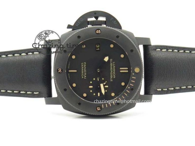 PAM607 Q V6F Best Edition Real Ceramic on Black Leather Strap P9000