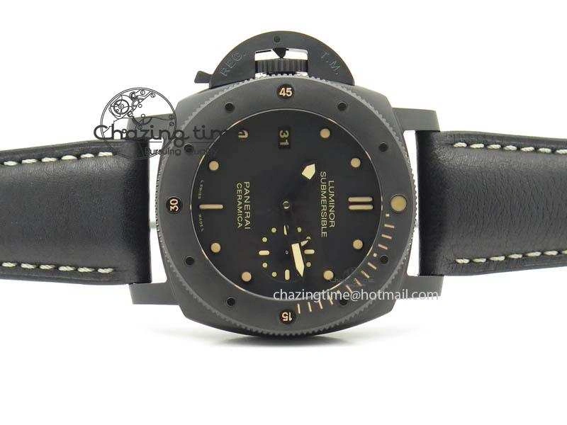 PAM607 Q V6F Best Edition Real Ceramic on Black Leather Strap P9000