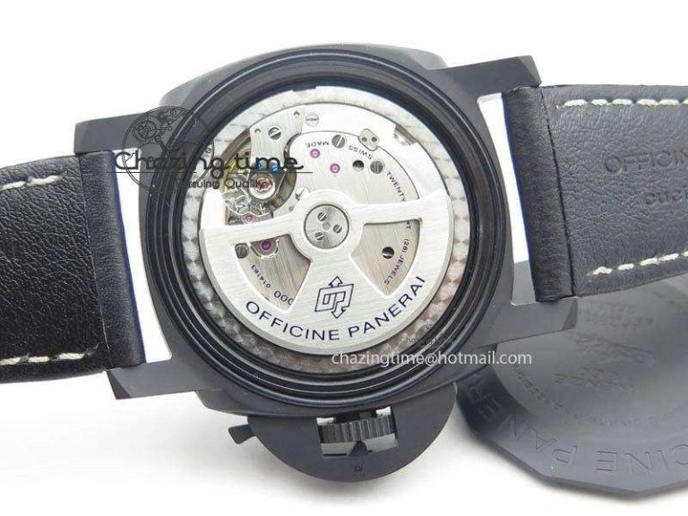 PAM607 Q V6F Best Edition Real Ceramic on Black Leather Strap P9000