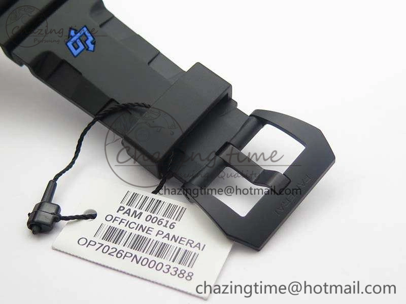 PAM616 Carbotech VSF Best Edition On Blue Logo Black Rubber Strap P.9000 Super Clone V3 (Free Leather Strap)