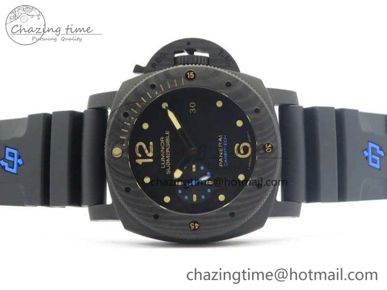 PAM616 Carbotech VSF Best Edition On Blue Logo Black Rubber Strap P.9000 Super Clone V3 (Free Leather Strap)