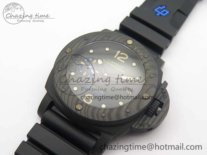 PAM616 Carbotech VSF Best Edition On Blue Logo Black Rubber Strap P.9000 Super Clone V3 (Free Leather Strap)