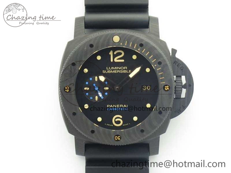 PAM616 Carbotech VSF Best Edition On Blue Logo Black Rubber Strap P.9000 Super Clone V3 (Free Leather Strap)