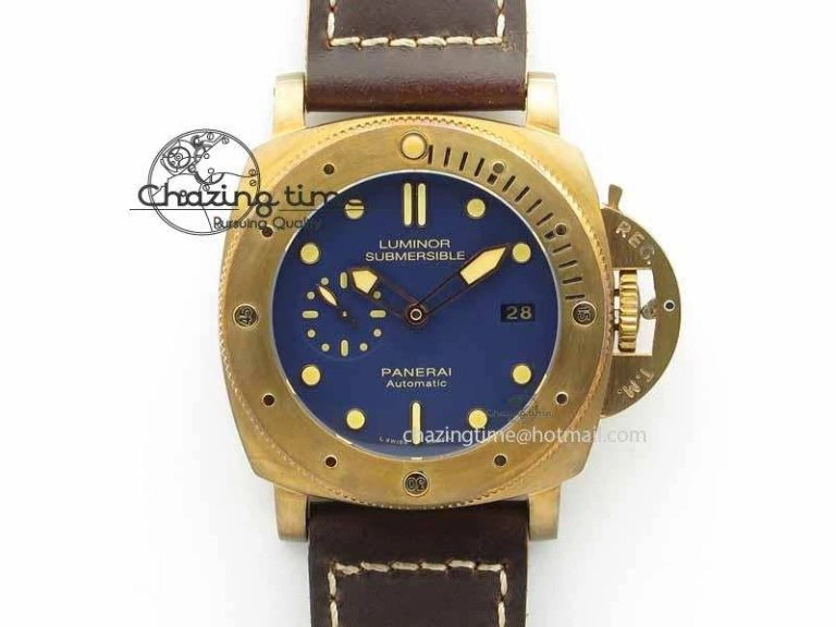 PAM671 T Bronzo XF Best Edition Blue Dial On Dark Brown Leather Strap P.9010 V2