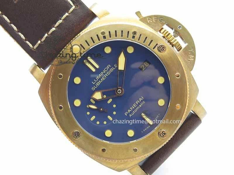 PAM671 T Bronzo XF Best Edition Blue Dial On Dark Brown Leather Strap P.9010 V2