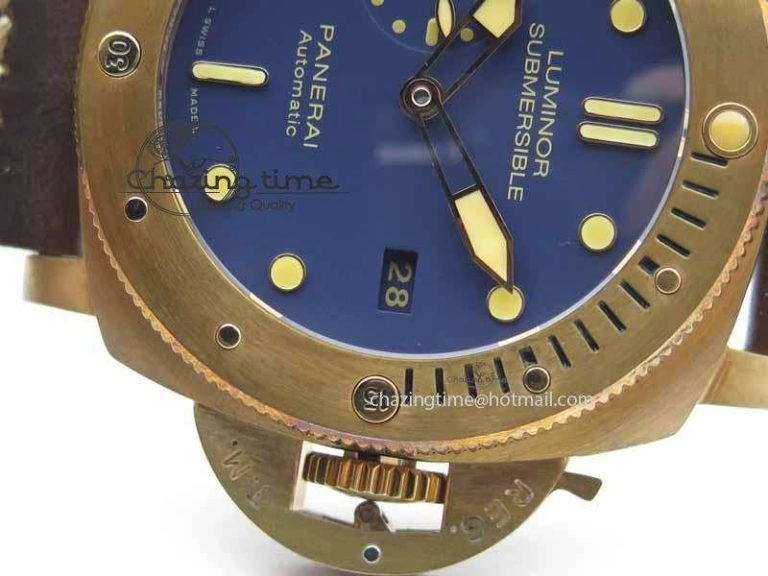PAM671 T Bronzo XF Best Edition Blue Dial On Dark Brown Leather Strap P.9010 V2