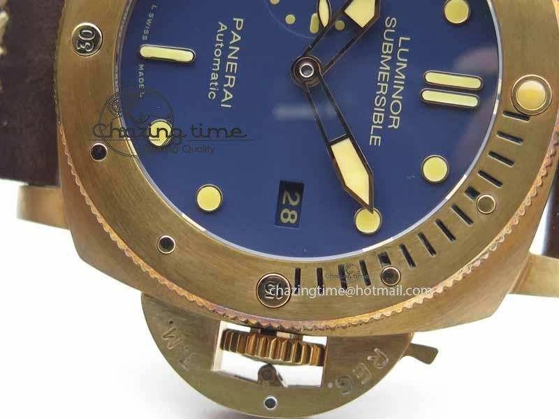 PAM671 T Bronzo XF Best Edition Blue Dial On Dark Brown Leather Strap P.9010 V2
