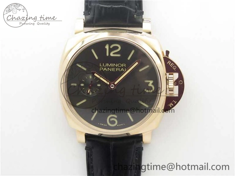 PAM677 Luminor Due 3 Days Acciaio RG XF Best Edition on Black Leather Strap P.1000