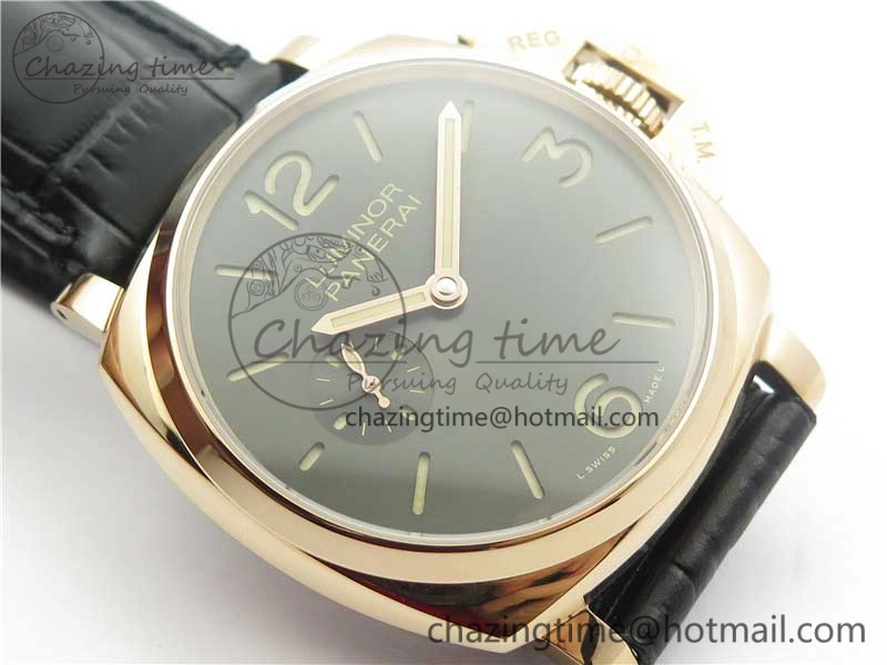 PAM677 Luminor Due 3 Days Acciaio RG XF Best Edition on Black Leather Strap P.1000