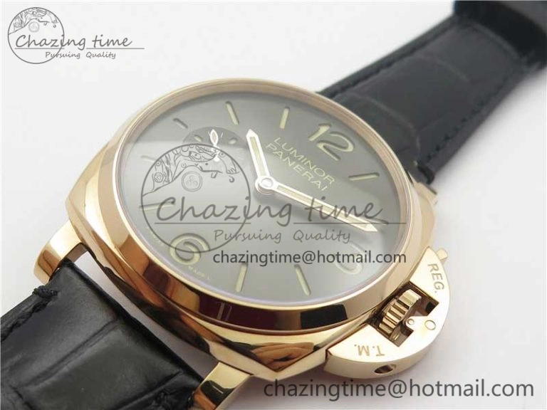 PAM677 Luminor Due 3 Days Acciaio RG XF Best Edition on Black Leather Strap P.1000