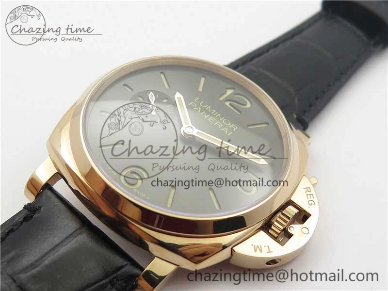 PAM677 Luminor Due 3 Days Acciaio RG XF Best Edition on Black Leather Strap P.1000