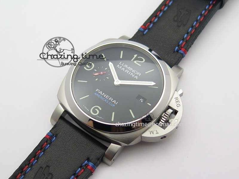 PAM727 T America’s Cup V6F 1:1 Best Edition On Thick Black Leather Strap P9010