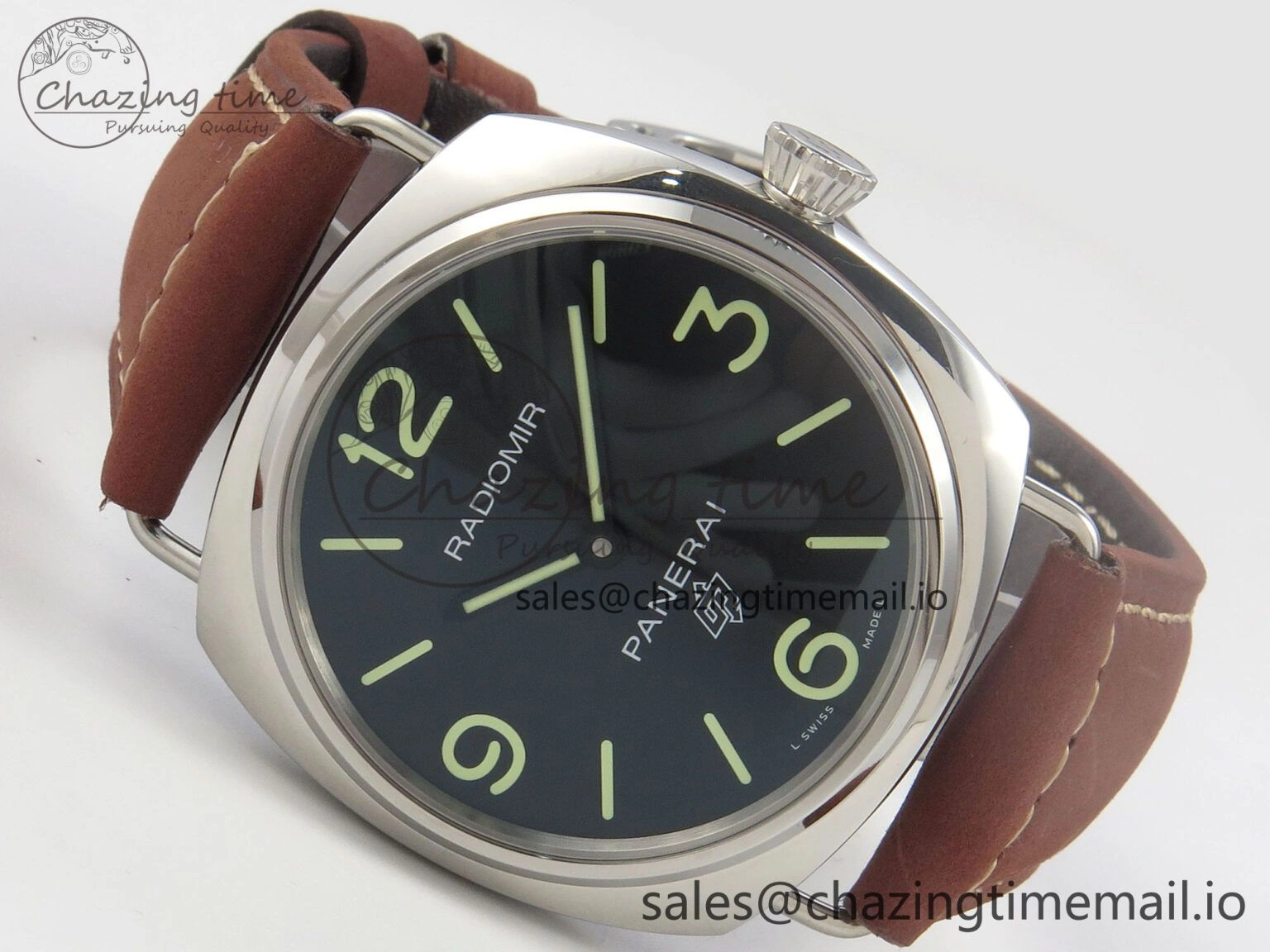 PAM753 HWF 1:1 Best Edition Black Dial On Brown ASSO Leather Strap A6497