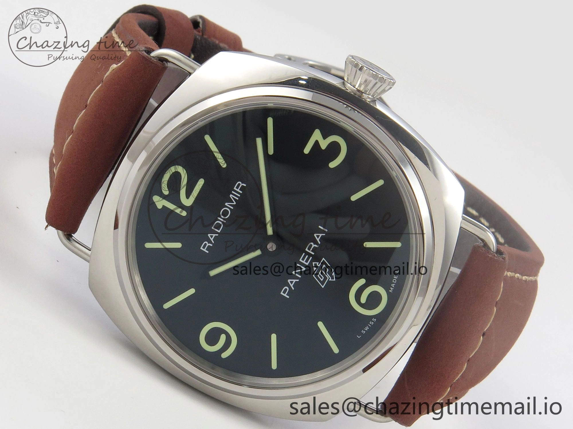 PAM753 HWF 1:1 Best Edition Black Dial On Brown ASSO Leather Strap A6497