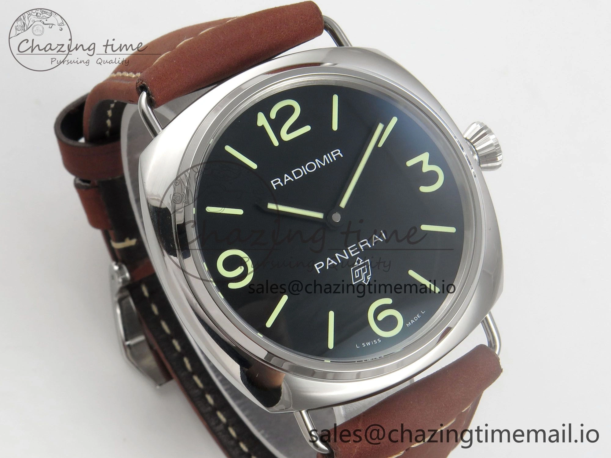 PAM753 HWF 1:1 Best Edition Black Dial On Brown ASSO Leather Strap A6497
