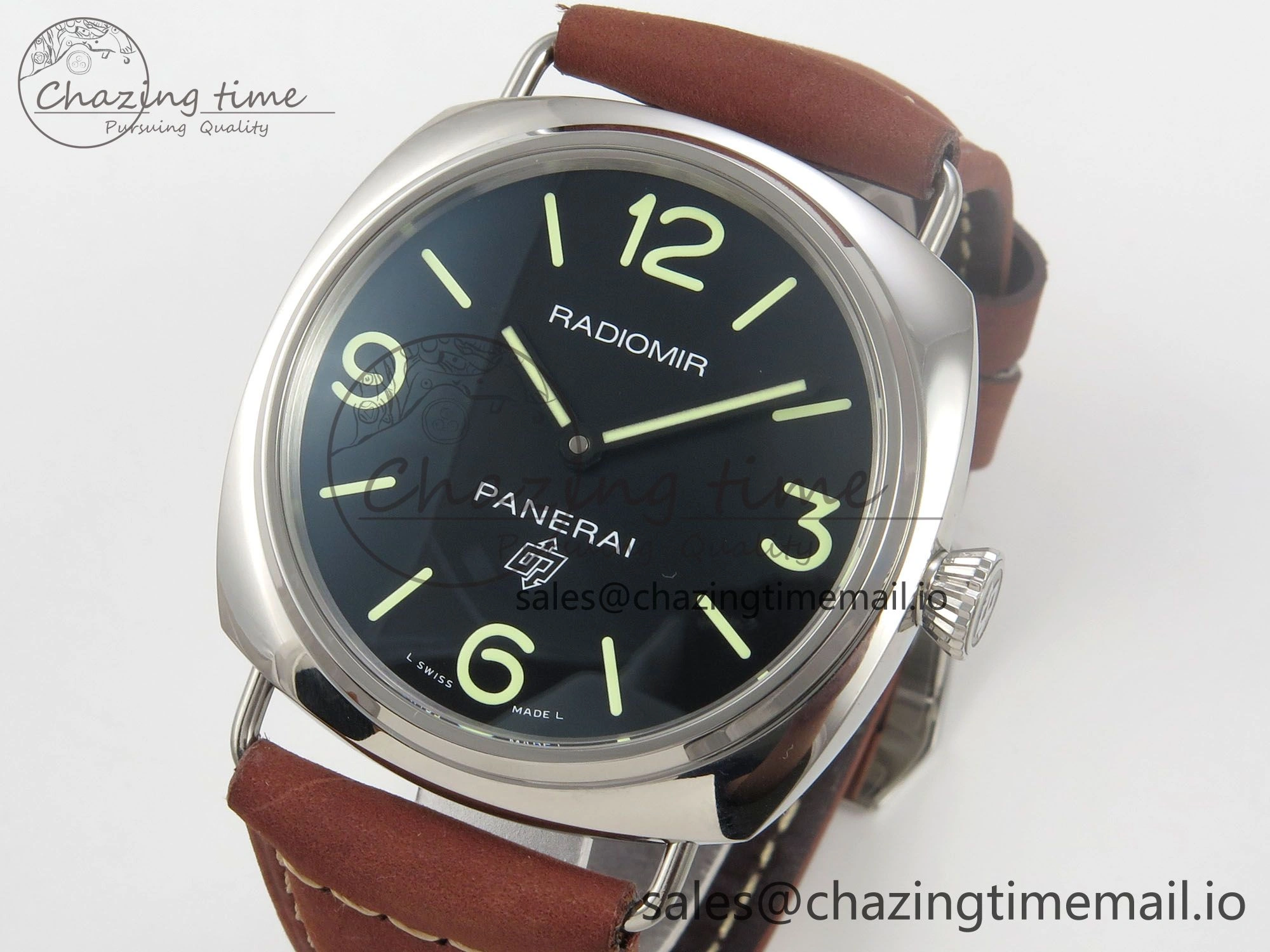 PAM753 HWF 1:1 Best Edition Black Dial On Brown ASSO Leather Strap A6497