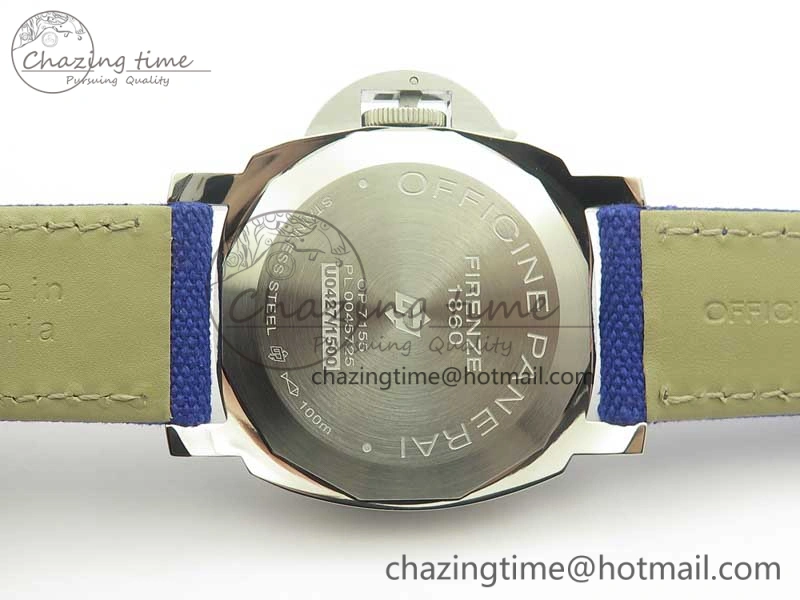 PAM777 Luminor Base Blue Logo 3 Days Acciaio XF 1:1 Best Edition Black Dial on Blue Nylon Strap A6497