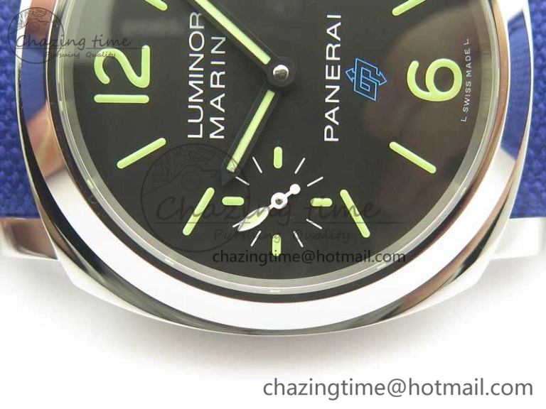 PAM777 Luminor Base Blue Logo 3 Days Acciaio XF 1:1 Best Edition Black Dial on Blue Nylon Strap A6497