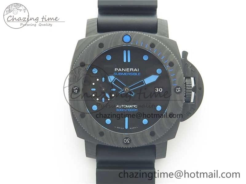 PAM960 Carbotech 42mm VSF Best Edition Black Dial Blue Markers on Rubber Strap P.9010 Clone