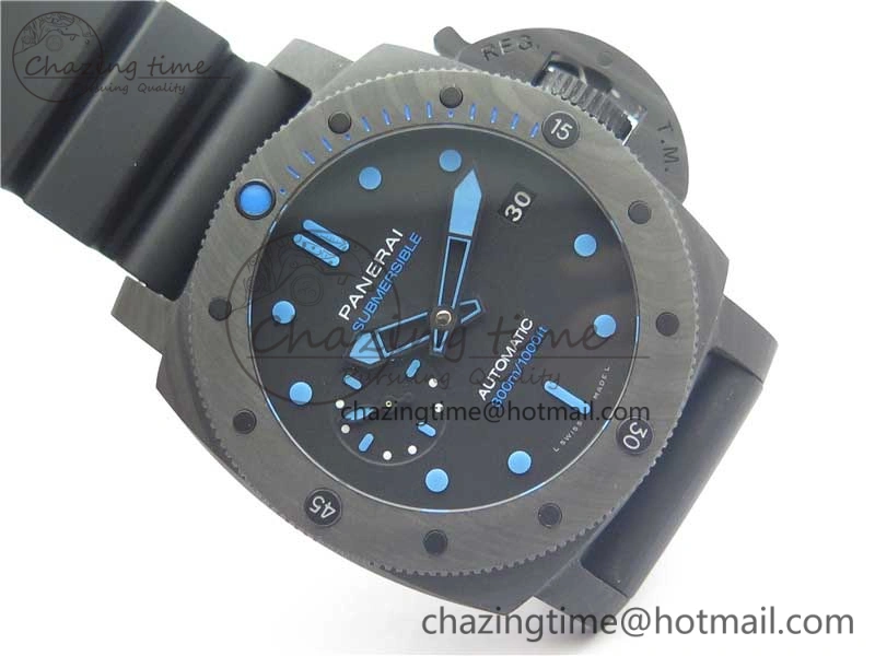 PAM960 Carbotech 42mm VSF Best Edition Black Dial Blue Markers on Rubber Strap P.9010 Clone