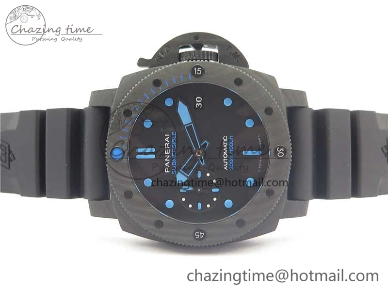 PAM960 Carbotech 42mm VSF Best Edition Black Dial Blue Markers on Rubber Strap P.9010 Clone