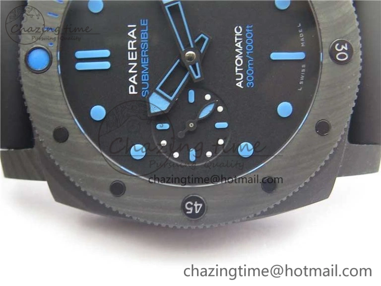 PAM960 Carbotech 42mm VSF Best Edition Black Dial Blue Markers on Rubber Strap P.9010 Clone