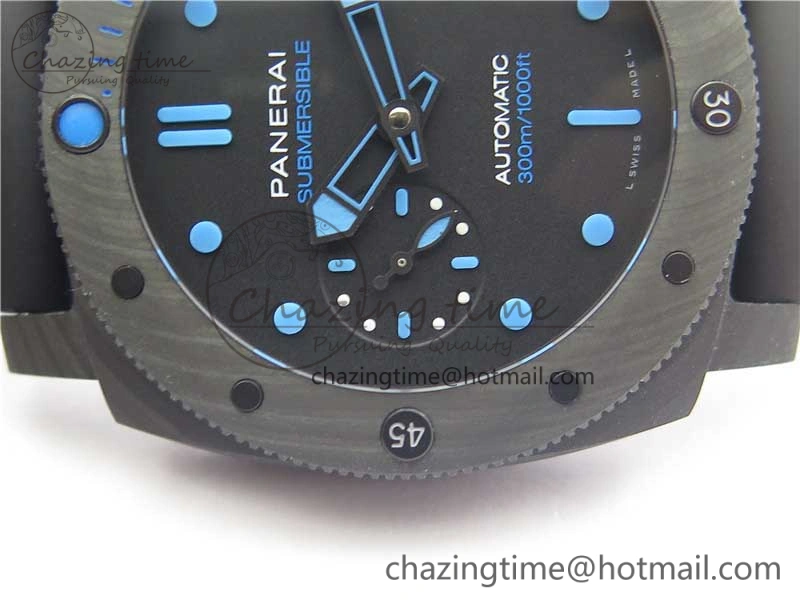 PAM960 Carbotech 42mm VSF Best Edition Black Dial Blue Markers on Rubber Strap P.9010 Clone