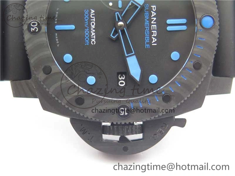 PAM960 Carbotech 42mm VSF Best Edition Black Dial Blue Markers on Rubber Strap P.9010 Clone