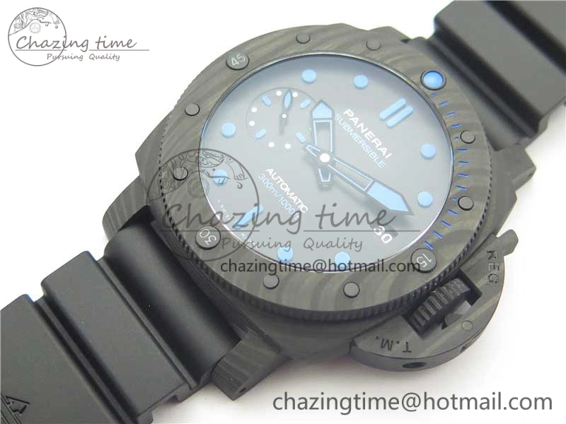 PAM960 Carbotech 42mm VSF Best Edition Black Dial Blue Markers on Rubber Strap P.9010 Clone