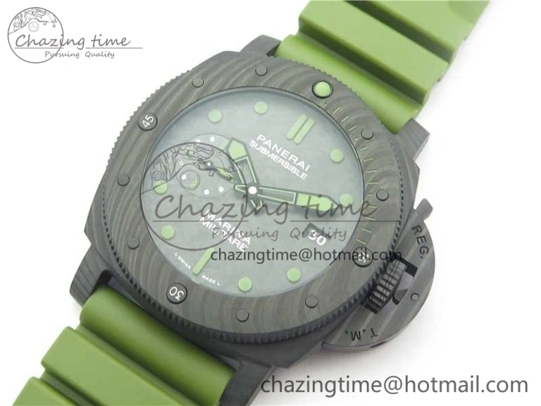PAM961 Carbotech VSF Best Edition Carbon Dial on Green Rubber Strap P.9010 Clone