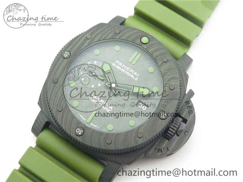 PAM961 Carbotech VSF Best Edition Carbon Dial on Green Rubber Strap P.9010 Clone