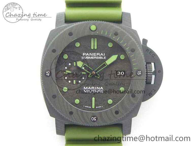 PAM961 Carbotech VSF Best Edition Carbon Dial on Green Rubber Strap P.9010 Clone