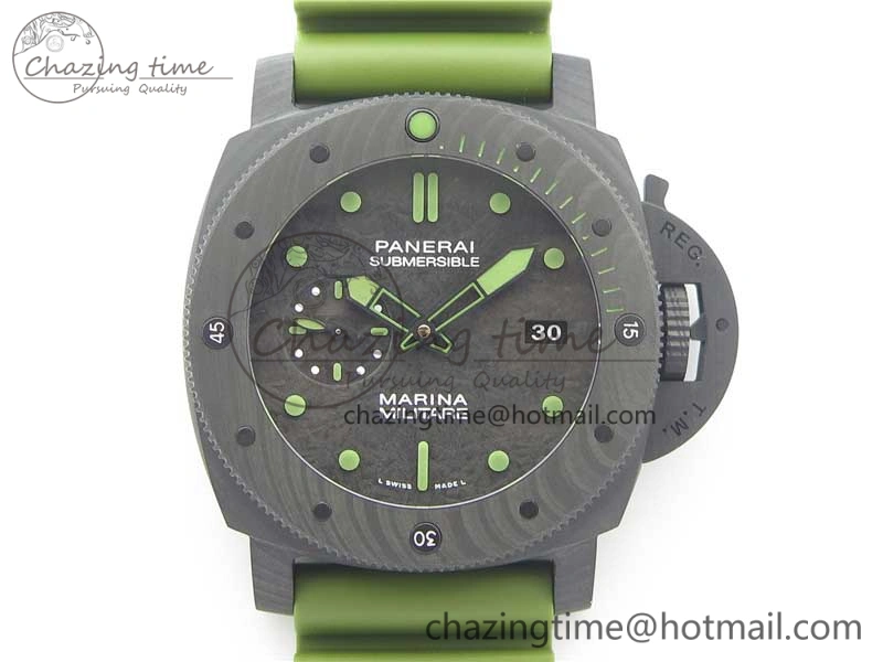 PAM961 Carbotech VSF Best Edition Carbon Dial on Green Rubber Strap P.9010 Clone