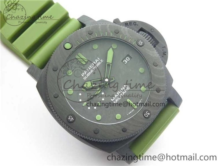 PAM961 Carbotech VSF Best Edition Carbon Dial on Green Rubber Strap P.9010 Clone