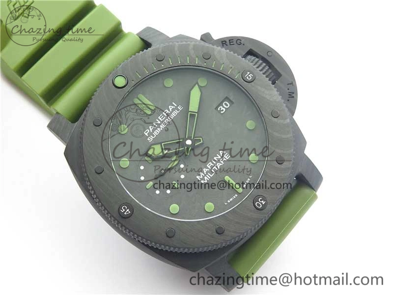 PAM961 Carbotech VSF Best Edition Carbon Dial on Green Rubber Strap P.9010 Clone