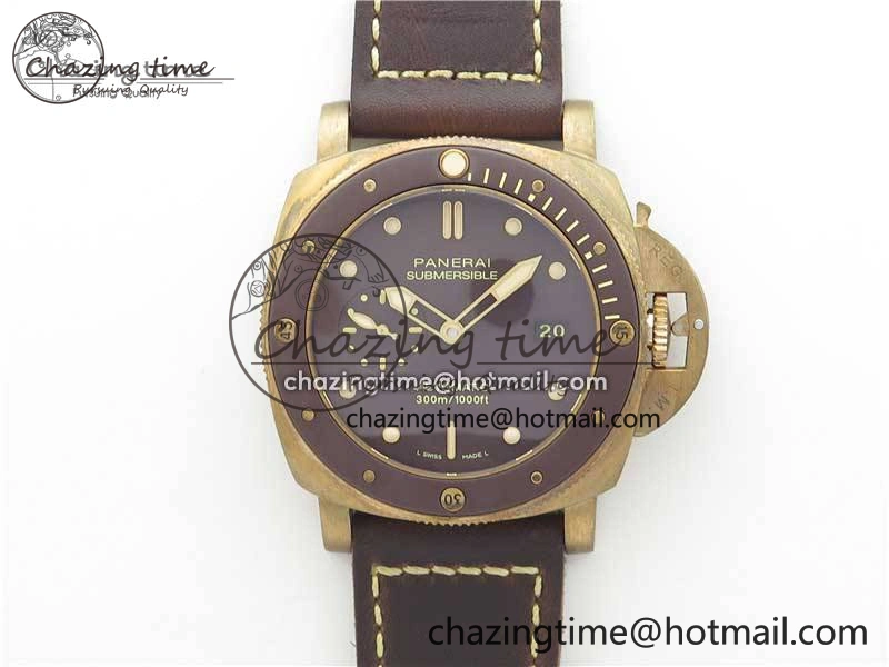 PAM968 V Bronzo ZF 1:1 Best Edition Brown Ceramic Bezel and Dial on Brown Strap P.9010 Clone