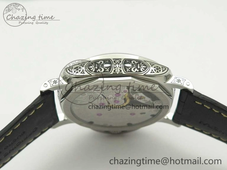 PAM972 Luminor 1950 Firenze 3 Days Engraved Case & Movement V9F Best Edition on Black Leather Strap P.3000 Super Clone