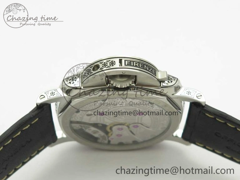 PAM972 Luminor 1950 Firenze 3 Days Engraved Case & Movement V9F Best Edition on Black Leather Strap P.3000 Super Clone