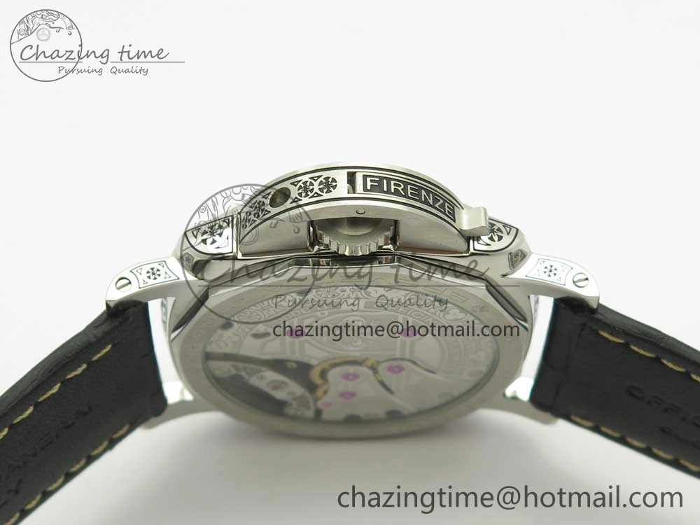 PAM972 Luminor 1950 Firenze 3 Days Engraved Case & Movement V9F Best Edition on Black Leather Strap P.3000 Super Clone