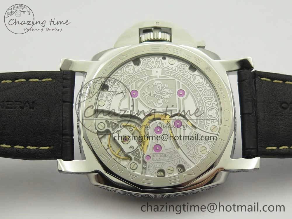 PAM972 Luminor 1950 Firenze 3 Days Engraved Case & Movement V9F Best Edition on Black Leather Strap P.3000 Super Clone