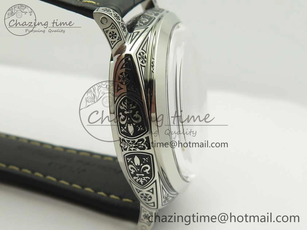 PAM972 Luminor 1950 Firenze 3 Days Engraved Case & Movement V9F Best Edition on Black Leather Strap P.3000 Super Clone