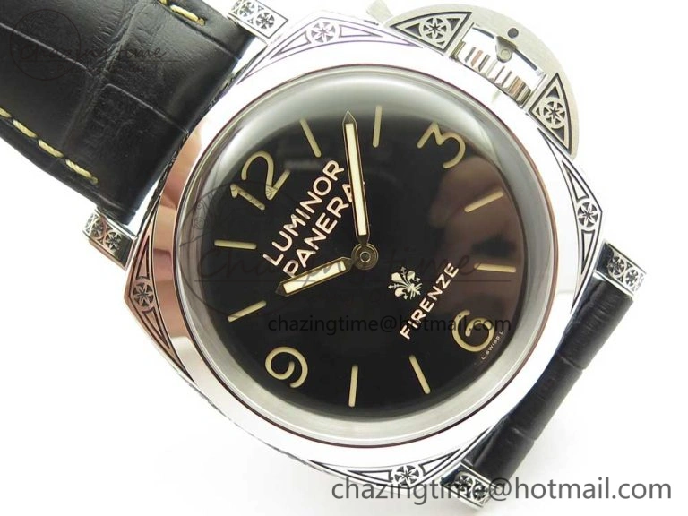 PAM972 Luminor 1950 Firenze 3 Days Engraved Case & Movement V9F Best Edition on Black Leather Strap P.3000 Super Clone