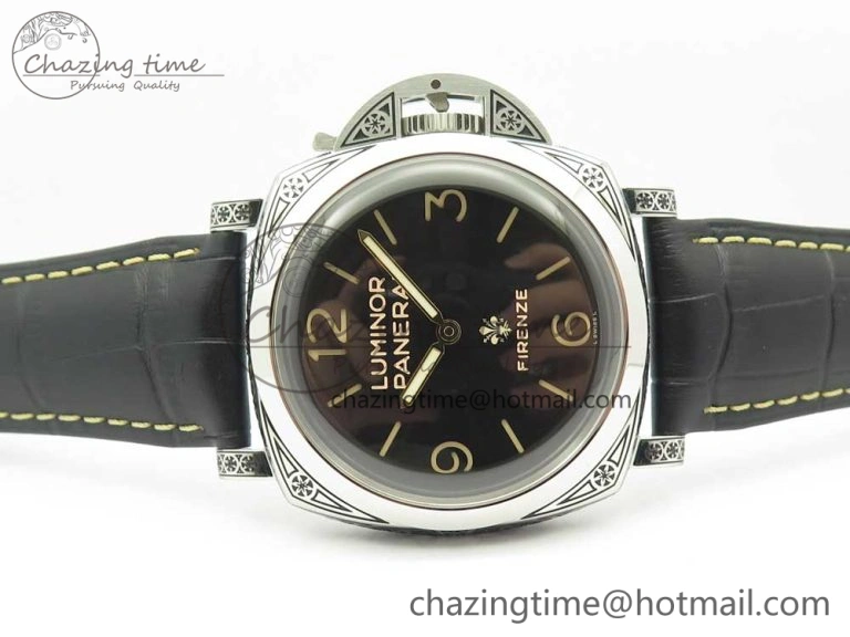 PAM972 Luminor 1950 Firenze 3 Days Engraved Case & Movement V9F Best Edition on Black Leather Strap P.3000 Super Clone
