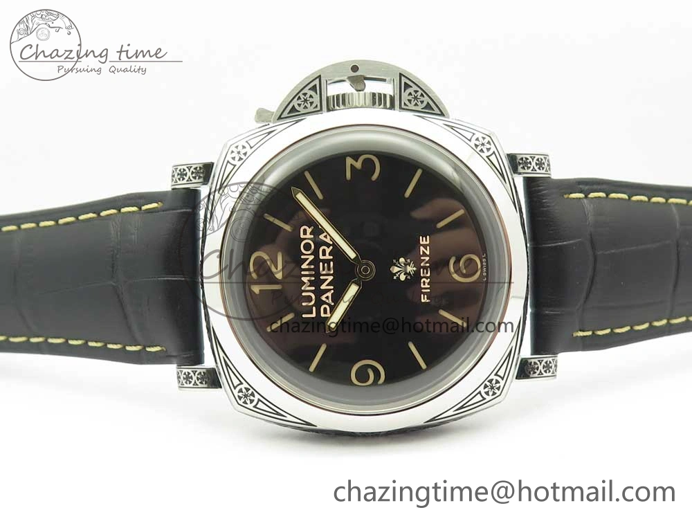 PAM972 Luminor 1950 Firenze 3 Days Engraved Case & Movement V9F Best Edition on Black Leather Strap P.3000 Super Clone