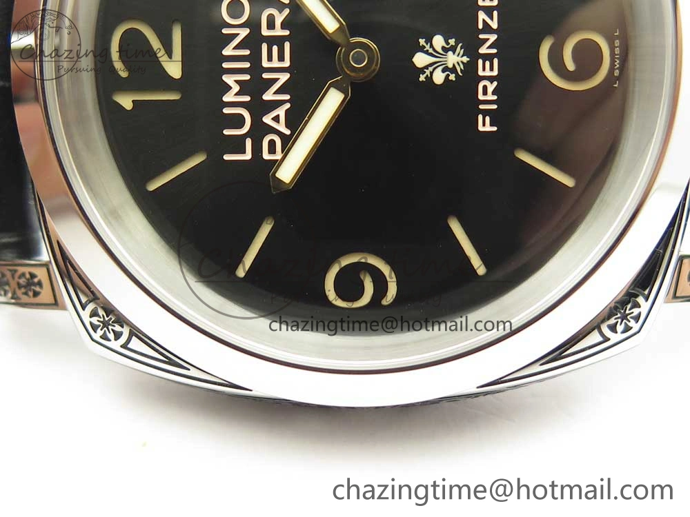 PAM972 Luminor 1950 Firenze 3 Days Engraved Case & Movement V9F Best Edition on Black Leather Strap P.3000 Super Clone