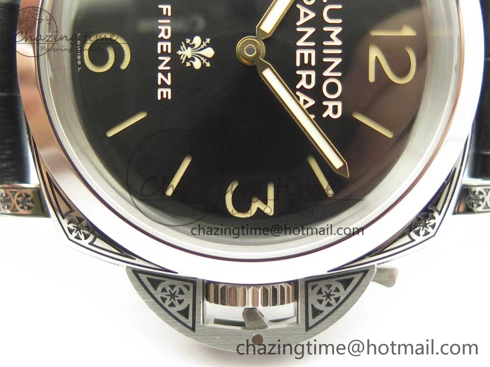 PAM972 Luminor 1950 Firenze 3 Days Engraved Case & Movement V9F Best Edition on Black Leather Strap P.3000 Super Clone