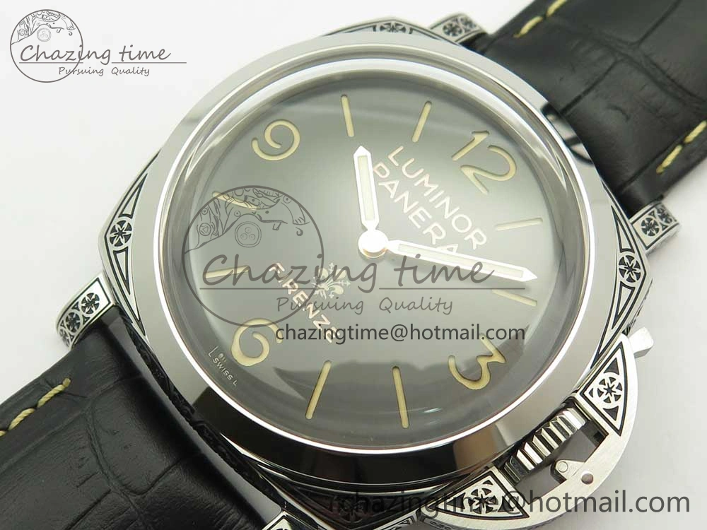 PAM972 Luminor 1950 Firenze 3 Days Engraved Case & Movement V9F Best Edition on Black Leather Strap P.3000 Super Clone