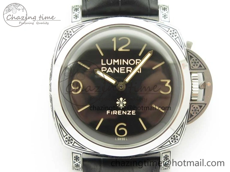 PAM972 Luminor 1950 Firenze 3 Days Engraved Case & Movement V9F Best Edition on Black Leather Strap P.3000 Super Clone